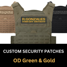 Load image into Gallery viewer, Custom Security Embroidered Patch - OD Green &amp; Gold
